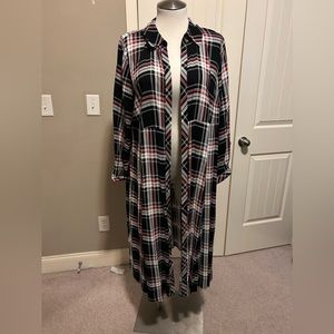 Black white and red duster, kimono, or cover up.